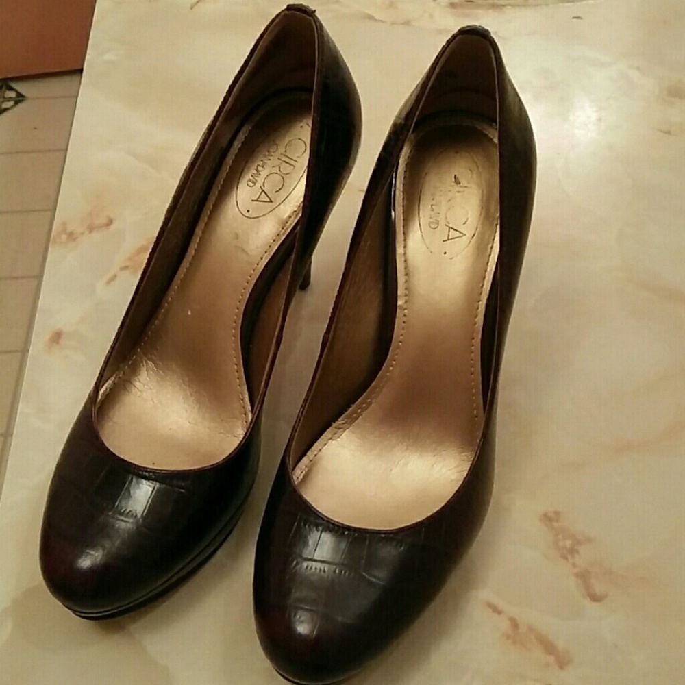 Maroon/Brown, reptile skin pumps, 4 inch heels